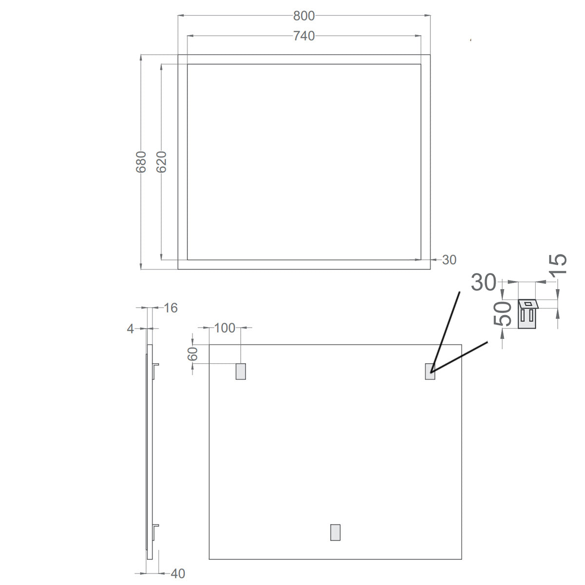 Badrumsspegel 80x68 cm Tenfors Allmoge Antracit